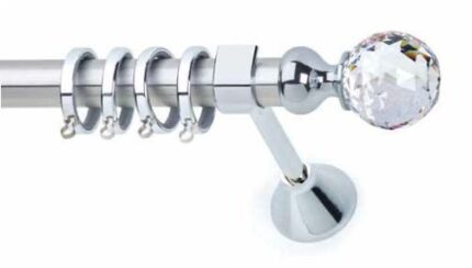 Inox Κουρτινόξυλο 8558 με  Κρύσταλλο Φ25 160cm